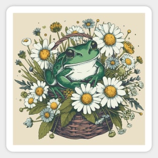 Cottagecore Frog in a Basket Sticker